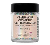 Stargazer Glitter Shaker, Hologram. Cosmetic glitter powder for use on the eyes, lips, face, body, hair and nails.