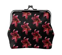 Stargazer Lily Black Women's Leather Coin Purse, Small Change Pouch with Kiss-Lock Clasp Closure Buckle Wallet for Girl Gift