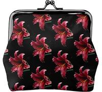 Stargazer Lily Black Women's Leather Coin Purse, Small Change Pouch with Kiss-Lock Clasp Closure Buckle Wallet for Girl Gift
