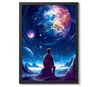 Stargazer Space Poster, Colourful Abstract Astronomy Wall Art Home Decor, Astronaut Planets Print, Archival Matte, A2 (Black Frame) - 59.4x42cm