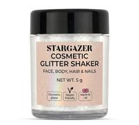 Stargazer UV Glitter Shaker, White. Cosmetic glitter powder for use on the eyes, lips, face, body, hair and nails.