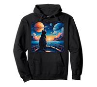 Stargazing Cat on the Water Pullover Hoodie