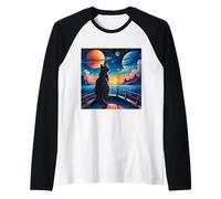 Stargazing Cat on the Water Raglan Baseball Tee