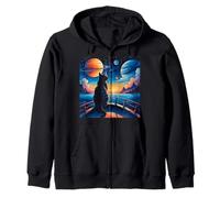 Stargazing Cat on the Water Zip Hoodie