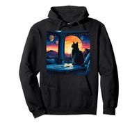 Stargazing Cat Sunset in a Van Pullover Hoodie