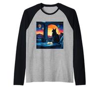 Stargazing Cat Sunset in a Van Raglan Baseball Tee