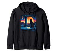 Stargazing Cat Sunset in a Van Zip Hoodie