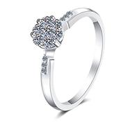 StarGems 0.24ct Moissanite 925 Silver Platinum Plated&Zirconia Flower-Shape Modern Minimalist Six Prong Cluster Ring B4518-1ct-N