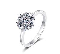 StarGems 0.8ct Moissanite 925 Silver Platinum Plated& Zirconia Surrounded Romantic Six Prong Cluster Ring B4473-1ct-O