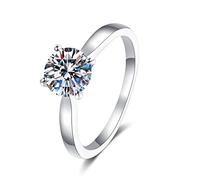 StarGems 1ct Moissanite 925 Silver Platinum Plated Classical Four Prong Ring B4507-1ct-O