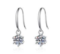 StarGems 1ct Moissanite 925 Silver Platinum Plated Six-Prong Classical Drop Earrings B4682