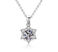 StarGems 1ct Moissanite 925 Silver Platinum Plated&Zirconia Six Star Necklace B4628