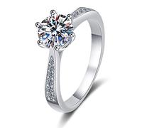 StarGems 2ct Moissanite 925 Silver Platinum Plated&Zirconia Band Classical Six Prong Ring B4551-2ct-L