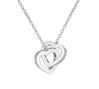 StarGems® Double Hollow-Out Heart 0.48cttw Moissanite 925 Silver Platinum Plated Necklace 40+5cm NX100