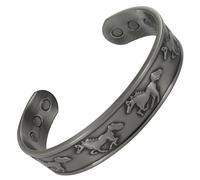 Stargems® PURE COPPER MAGNETIC BRACELET BANGLE PEWTER GREY HORSE DESIGN 6 MAGNETS Cuff Wrist Band for Women Ladies or Mens -VELVET GIFT POUCH! (21)