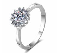 StarGems® Sunflower 0.5ct Moissanite 925 Silver Platinum Plated Ring RX008-0.5ct-Q