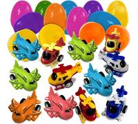 stargo 16 Pack Colorful Prefilled Easter Eggs with toys - mini Aircraft, pull-back Helicopters & Airplanes, Bright Plastic Easter Eggs Filled, Basket Fillers Egg Hunts, Party Favors, Boys Goodie Bags