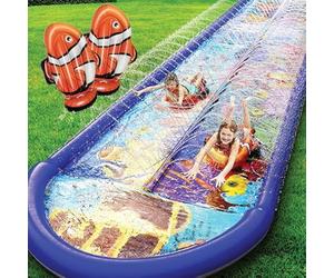 stargo Undersea Water Dual Slip and Slide - 18 Feet X 5 Feet Slip N Slide with Splash Pad and Sprinkler, Water Slide with Inflatable Body Boards - Kids Water Fun Multi