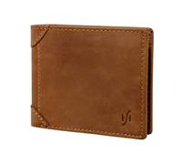 STARHIDE Men’s RFID Blocking Genuine Distressed Hunter Leather Bifold Wallet with 2 ID Card Windows - Soft Real Leather Card Holder Slim Wallet Model 1145 (Tan)