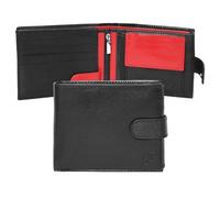 STARHIDE Men’s RFID Blocking Genuine Leather Wallet - Twin ID Card Holder, Coin Pouch, 7 Card Slots, 2 Note Compartments & Gift Box - Slim Bifold Wallet for Men 1213 (Black/Red)