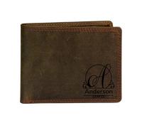 STARHIDE Personalised Custom Engraved RFID Blocking Wallet for Men - Genuine Distressed Leather Coin Pocket Wallet - Customised Gift for Dad, Boyfriend, or Husband (Name Hologram)