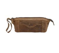 STARHIDE Travel Stationery Pencil Case, Genuine Distressed Hunter Leather, Makeup Cosmetic Zipper Pouch Bag 555 Brown