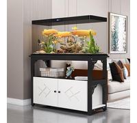 STARHMLUX 20 Gallon Fish Tank Stand, Reptile Turtle Tank Stand for Home Office, Aquarium Stand with Cabinet for Fish Tank Accessories Storage, 1000LBS Black Frame + Black 60x30x70cm