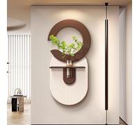 STARHMLUX 3D Wall Art Painting, with Hydroponic Cup, Minimalist Design, Sandstone Rounded Appearance Wall Art Hanging with LED Lights for Living Room Entryway Decor Walnut 60x120cm