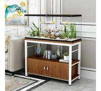 STARHMLUX 55-75 Gallon Fish Tank Stand, Metal Frame Aquarium Stands, with Shelves and Storage Cabinet for Fish Tank Accessories Storage, for Home Office White + teak 60x40x70cm