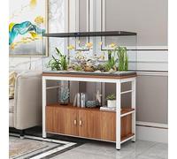 STARHMLUX 55-75 Gallon Fish Tank Stand, Metal Frame Aquarium Stands, with Shelves and Storage Cabinet for Fish Tank Accessories Storage, for Home Office White frame + walnut 100x45x70cm