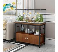 STARHMLUX 55-75 Gallon Fish Tank Stand, Metal Frame Aquarium Stands, with Shelves and Storage Cabinet for Fish Tank Accessories Storage, for Home Office Black frame + teak 80x45x70cm