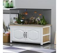 STARHMLUX 55-75 Gallon Fish Tank Stand, Metal Frame Aquarium Stands, with Storage Cabinet for Fish Tank Accessories Storage, for Home Office White + Walnut 80×45x50cm