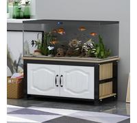 STARHMLUX 55-75 Gallon Fish Tank Stand, Metal Frame Aquarium Stands, with Storage Cabinet for Fish Tank Accessories Storage, for Home Office Black + Walnut 90x45x50cm