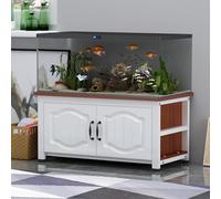 STARHMLUX 55-75 Gallon Fish Tank Stand, Metal Frame Aquarium Stands, with Storage Cabinet for Fish Tank Accessories Storage, for Home Office White + Teak 100x45x50cm