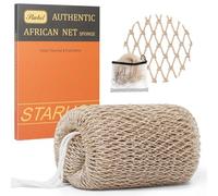 Starhot 1 Pack African Net Sponge Authentic with Knots, Colourfast Exfoliating Body and Back Scrubber Set, Extra Long Quick-Dry Shower Nets with Thick Ropes, Gift Box