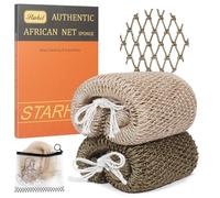 Starhot 2 Pack African Net Sponge Authentic with Knots, Colourfast Exfoliating Body and Back Scrubber Set, Extra Long Quick-Dry Shower Nets with Thick Ropes