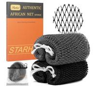 Starhot 2 Pack African Net Sponge Authentic with Knots, Colourfast Exfoliating Body and Back Scrubber Set, Extra Long Quick-Dry Shower Nets with Thick Ropes, Gift Box and Zipped Storage Bag
