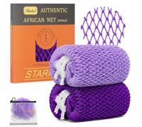 Starhot 2 Pack African Net Sponge Authentic with Knots, Colourfast Exfoliating Body and Back Scrubber Set, Extra Long Quick-Dry Shower Nets with Thick Ropes, Gift Box and Zipped Storage Bag
