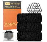 Starhot 3 Pack African Net Sponge Authentic with Knots, Colourfast Exfoliating Body and Back Scrubber Set, Extra Long Quick-Dry Shower Nets with Thick Ropes, Gift Box and Zipped Storage Bag