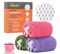 Starhot African Net Sponge Authentic with Knots, Fade-Resistant Exfoliating Body & Back Scrubber, Long Quick-Dry Shower Net Loofah for Bath, 30+ Colours (Pink & Purple & Green)