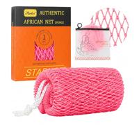 Starhot African Net Sponge Authentic with Knots, Fade-Resistant Exfoliating Body & Back Scrubber, Long Quick-Dry Shower Net Loofah for Bath, 30+ Colours (Pink)