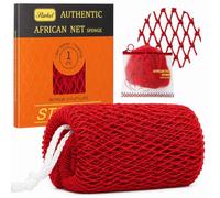 Starhot African Net Sponge, Exfoliating Body & Back Scrubber, 1 Pack, Red | Grip ropes for two-handed washing, lathers with soap or shower gel, open weave for rinsing, hangs open to dry between showers