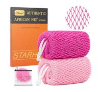 Starhot African Net Sponge, Exfoliating Body & Back Scrubber, 2 Pack | Bright Pink & Light Pink, Grip ropes, rich lather with soap or body wash, open weave for rinsing, hangs open to dry after use