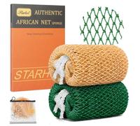 Starhot African Net Sponge, Exfoliating Body & Back Scrubber, 2 Pack | Gold & Deep Water Duck Green, Grip ropes, lathers with soap or shower gel, open weave for easy rinsing, hang to dry after use