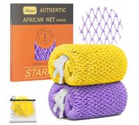 Starhot African Net Sponge, Exfoliating Body & Back Scrubber, 2 Pack | Purple & Yellow, Flexible mesh with grip ropes, lathers with body wash, rinses through after use, packs dry for gym or travel