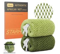 Starhot African Net Sponge, Exfoliating Body & Back Scrubber, 2 Pack | Tender Green & Olive Green, Grip ropes, lathers with soap or shower gel, open weave for rinsing, hangs open to dry after use
