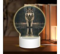 Staring at The Hungry Wolf Round Acrylic Night Light, Nightlights with 3 Light Modes,USB Port, Perfect for Bedrooms and Bathrooms