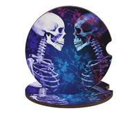 Staring at The Skeleton Car Cup Holder Coasters 2-Pack Absorbent Wood & Cork Coasters for Car Cup Holders, Festive Car Accessories for Women & Men