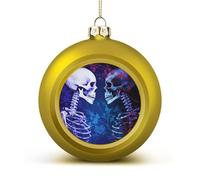 Staring at The Skeleton Christmas Ball Ornaments - Golden Shatterproof Plastic Vintage Rustic Xmas Tree Decorations Pendant for Family Holiday Wedding Party Xmas Hanging Decoration