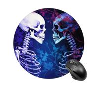 Staring at The Skeleton Mouse Pad Round Laptop Mouse Mat Cute Computer Mousepad Keyboard Pad Non-Slip Desk Pads for Gaming Office Work Home
